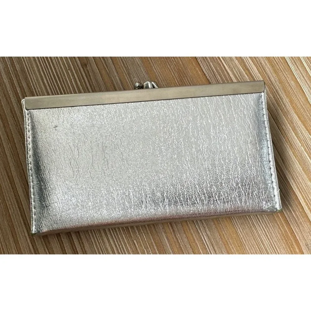 vintage Silver metallic wallet card case with Dot Snappers closure clutch